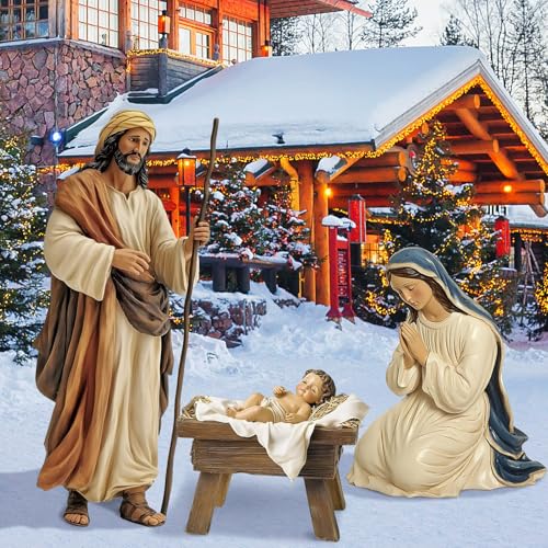 Outdoor Metal Nativity Scene Set - 48.9" Holy Family Christmas Yard Decoration - Retro Style