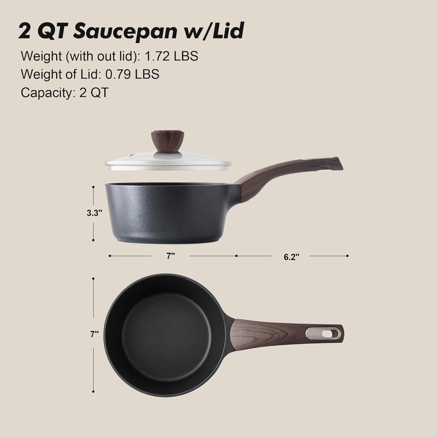 SENSARTE Nonstick Saucepan - 2.0 Quart Cooking Pot with Lid & Stay Cool Handle | PFOA Free, Induction Compatible