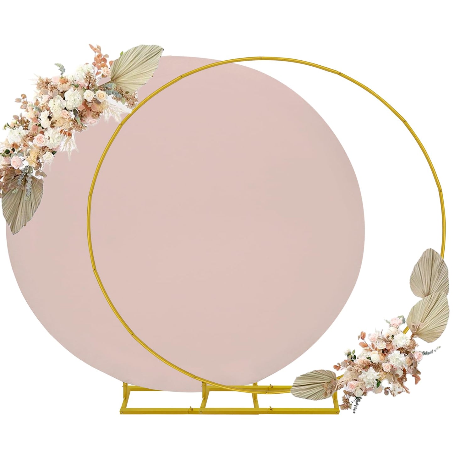 6.6ft Round Backdrop Stand and Pink Covers 1 Stable Balloon Arch Stand with Base and 1 Polyster Circle Arch Covers Metal Wedding Arch Backdrop Stand Frame for Parties Baby Shower Garden Decorations