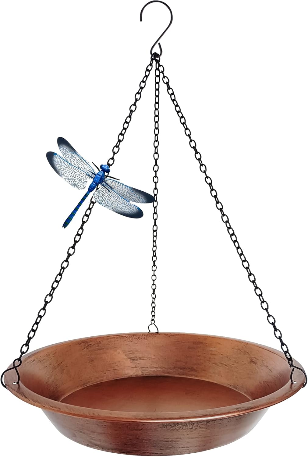 Skiennix Hanging Bird Bath - Antique Copper Metal Feeder with 17” Rust-Proof Chains for Garden Decor