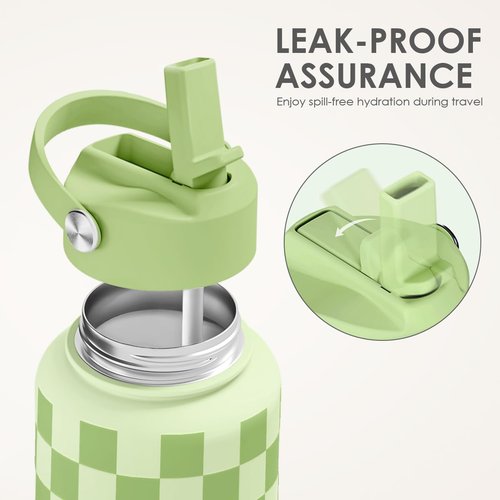 Checkered Water Bottle Stainless Steel 32oz with Lid & Straw, Insulated Bottles Gifts for Girls Friends Teens Birthday Christmas