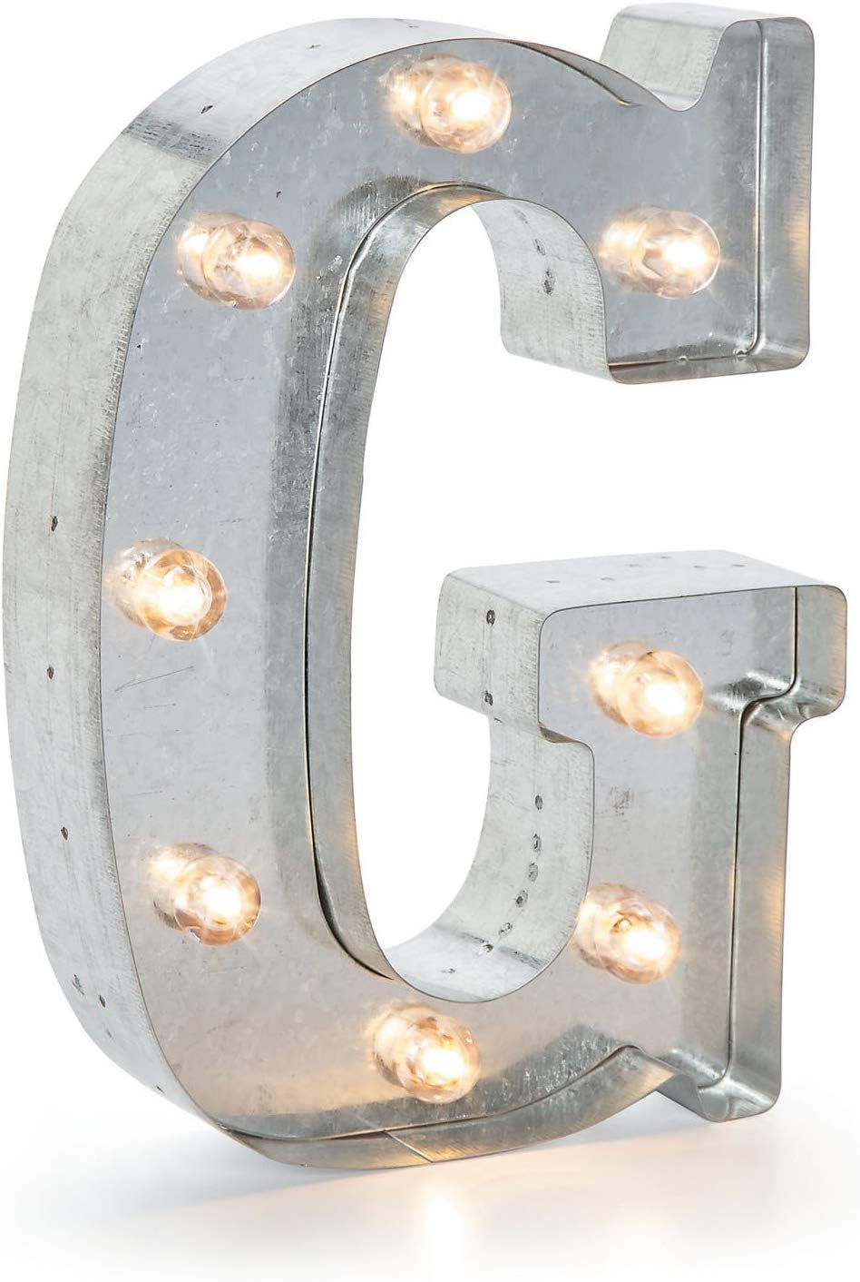 Silver Metal Marquee Letter J - 9.87” Tall Galvanized Decor for Events & Home
