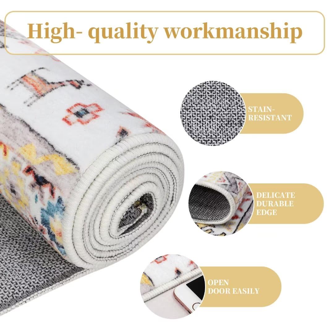 GlowSol GAOMON Area Rug 8x10 Washable Rug for Living Room Distressed Boho Rug Non Slip Non Shedding Indoor Rug Lightweight Foldable Rug for Living Room Bedroom, Yellow/Grey