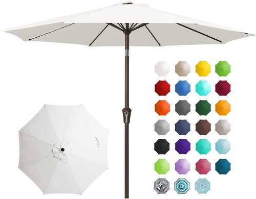 JEAREY 9FT Outdoor Patio Umbrella - Push Button Tilt & Crank | UV Protection & Waterproof (Creamy White)