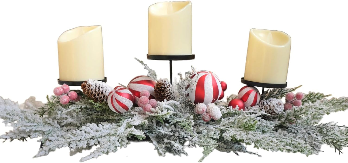 Regine Switzerland 28-Inch Christmas Candle Holder - Festive Red & White Balls with Berries | Holiday Table Centerpiece