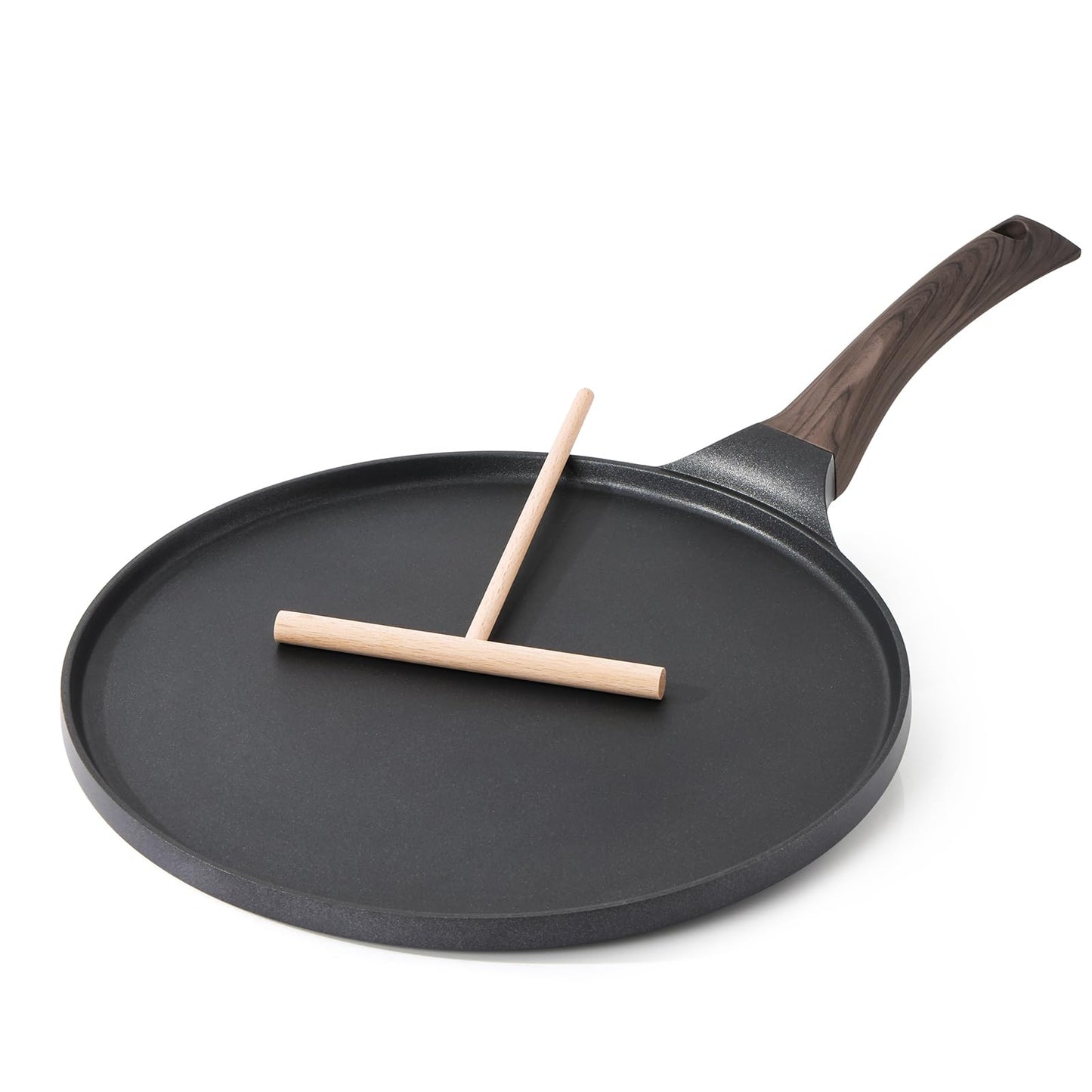 SENSARTE Nonstick Crepe Pan, Swiss Granite Coating Dosa Pan Pancake Flat Skillet Tawa Griddle 10-Inch with Stay-Cool Handle, Induction Compatible (Black)