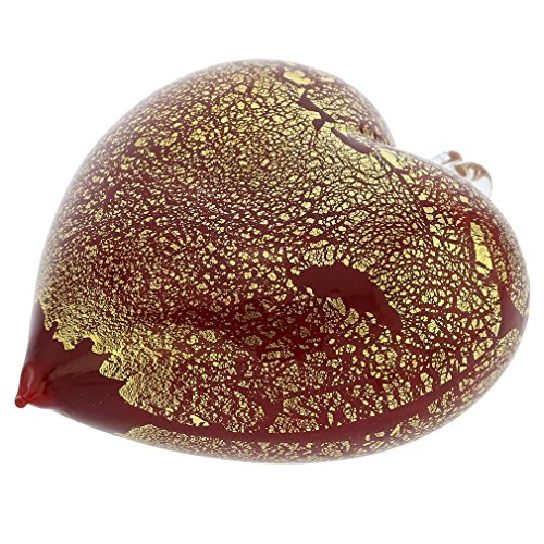 Murano Glass Heart Christmas Ornament - Handmade Venice Red Gold Decor