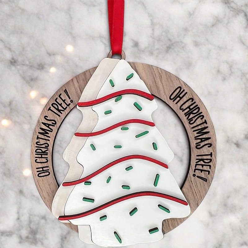 Snack Cake Print Wooden Christmas Ornament 3.15'' – Funny Nostalgic Holiday Tree Decoration