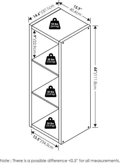 Furinno 3-Cube Bookshelf - Extra Thick Frame & Reversible Design | 14.6" x 16" x 44" - White