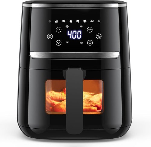 GarveeHome Air Fryer - 5 QT 8-in-1 Touch Screen Oven | Air Fry, Roast, Bake, Broil, Black