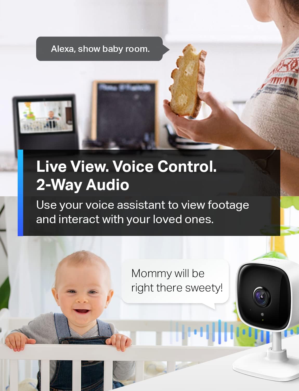 TP-Link Tapo 1080P Indoor Security Camera - Baby Monitor & Dog Camera with Night Vision, 2-Way Audio | Alexa & Google Home Compatible (Tapo C100)