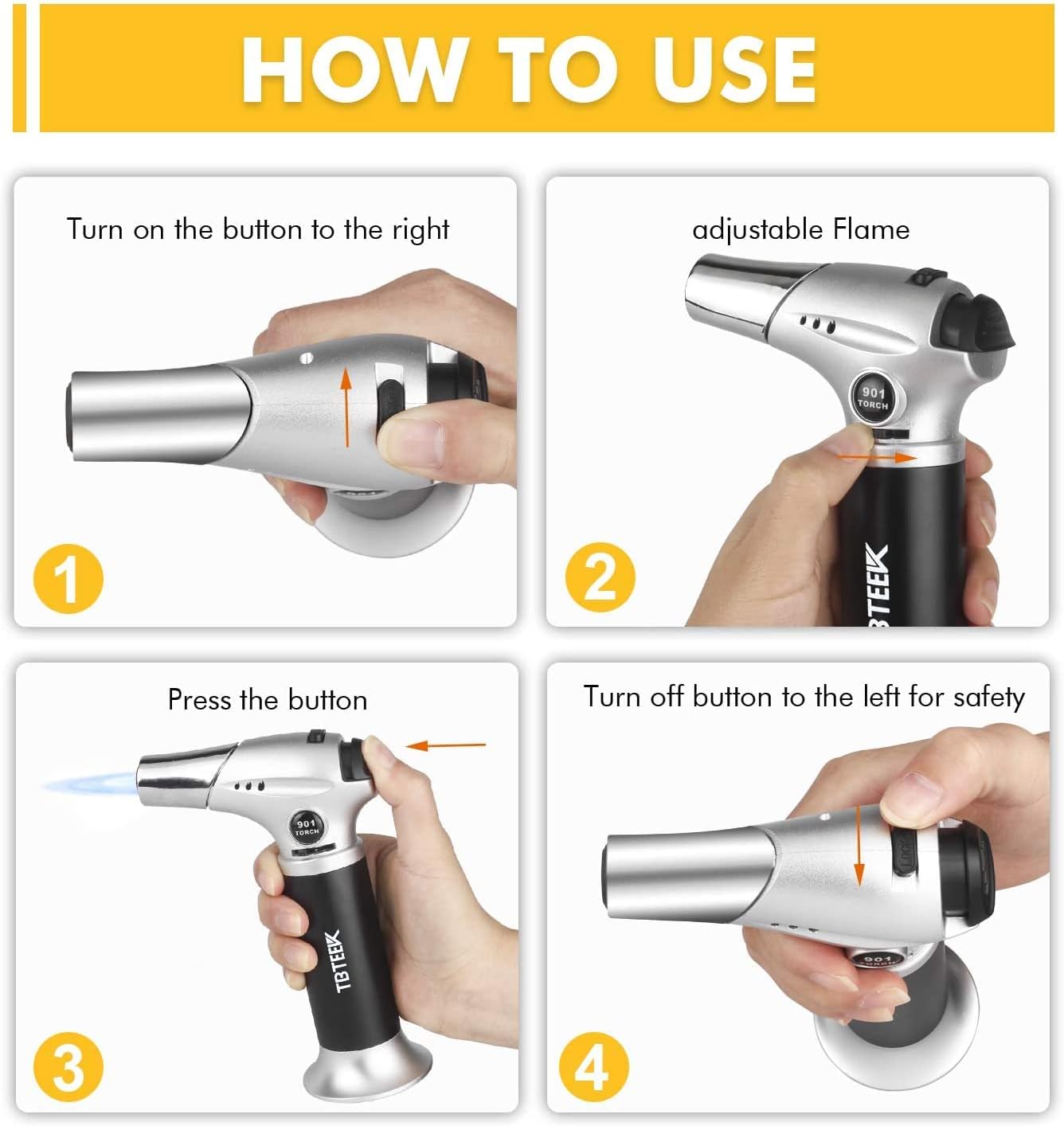 TBTeeK Butane Torch - Adjustable Flame Kitchen Torch with Safety Lock | 2-Pack for Cooking & Baking