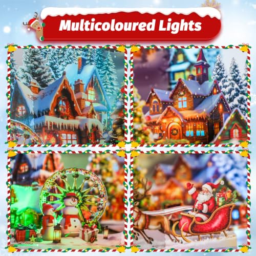 Pop Up Christmas Cards, 3D Snowy Forest Town Cards with Lights and