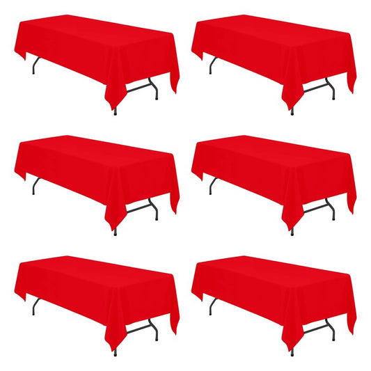 BRILLMAX 6 Pack Red Tablecloths 60 x 126 Inch for 8ft Rectangle Tables - 150 GSM Polyester Fabric, 15" Standard Drop, Water, Stain & Wrinkle Resistant Cloth Cover for Wedding Banquet Dining Buffet