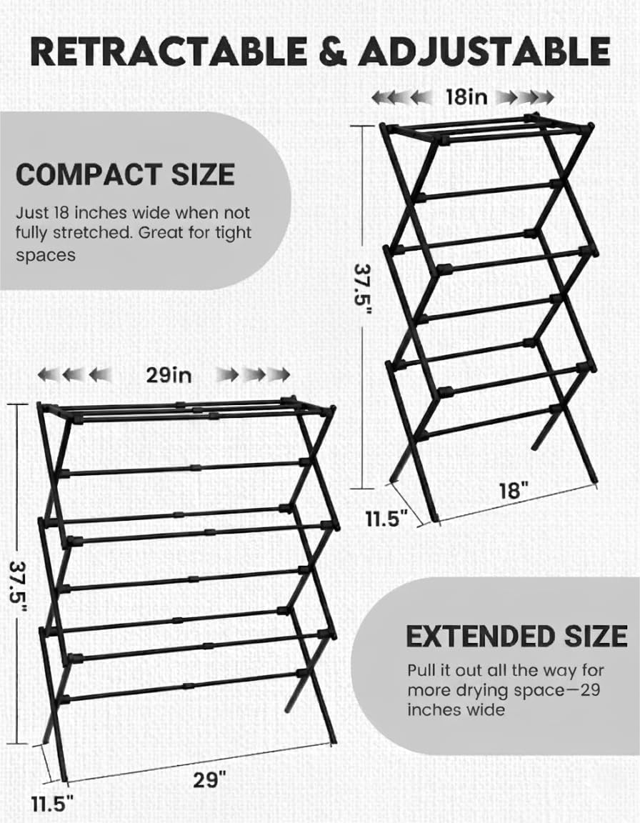 Regine Folding Clothes Drying Rack - 3-Tier Collapsible Laundry Dryer for Indoor & Outdoor Use | Black