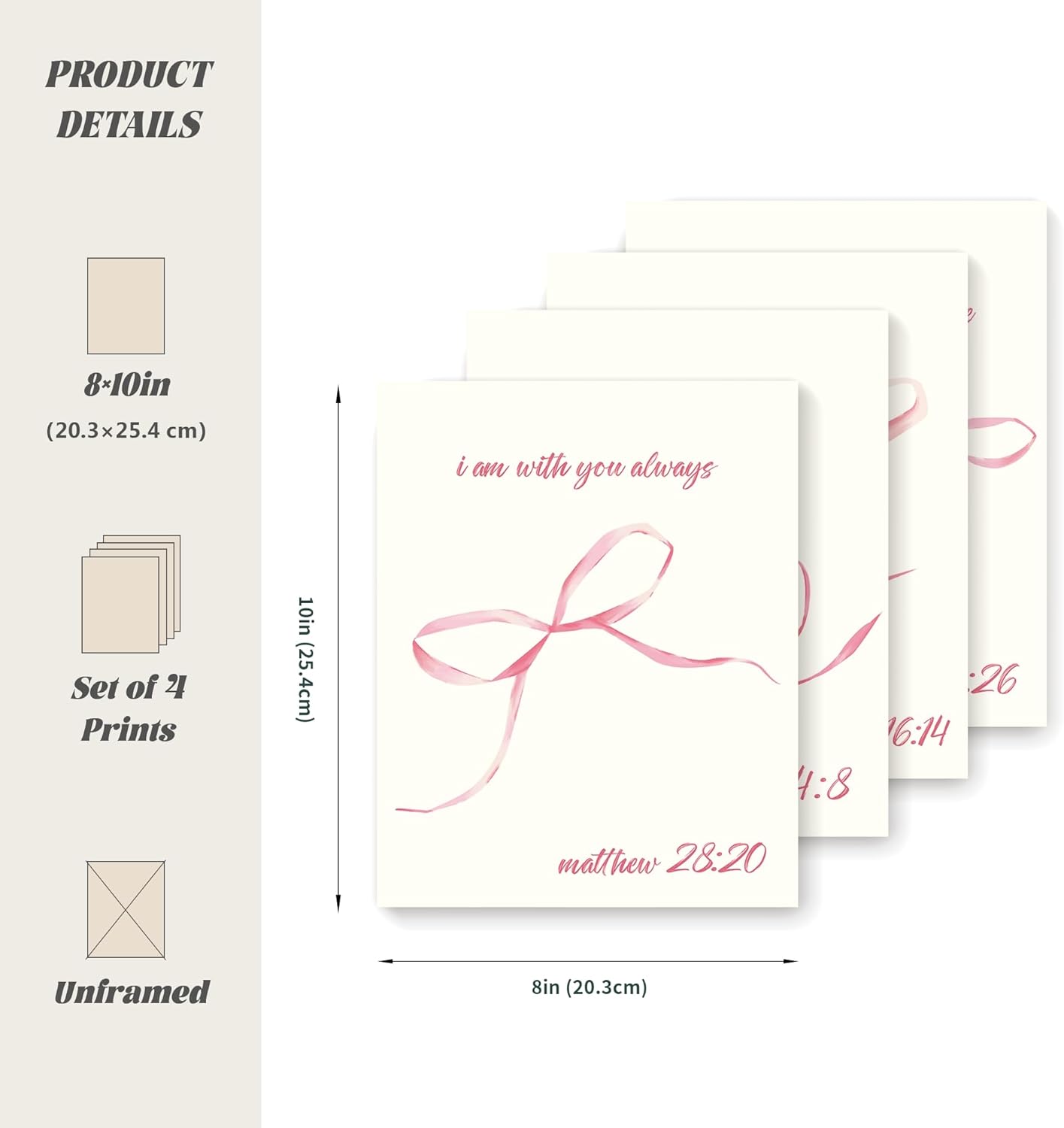 LARTSFRO Coquette Pink Bow Wall Art Decor - Aesthetic Posters for Teen Girls | Set of 4 Unframed 10x8 Inch