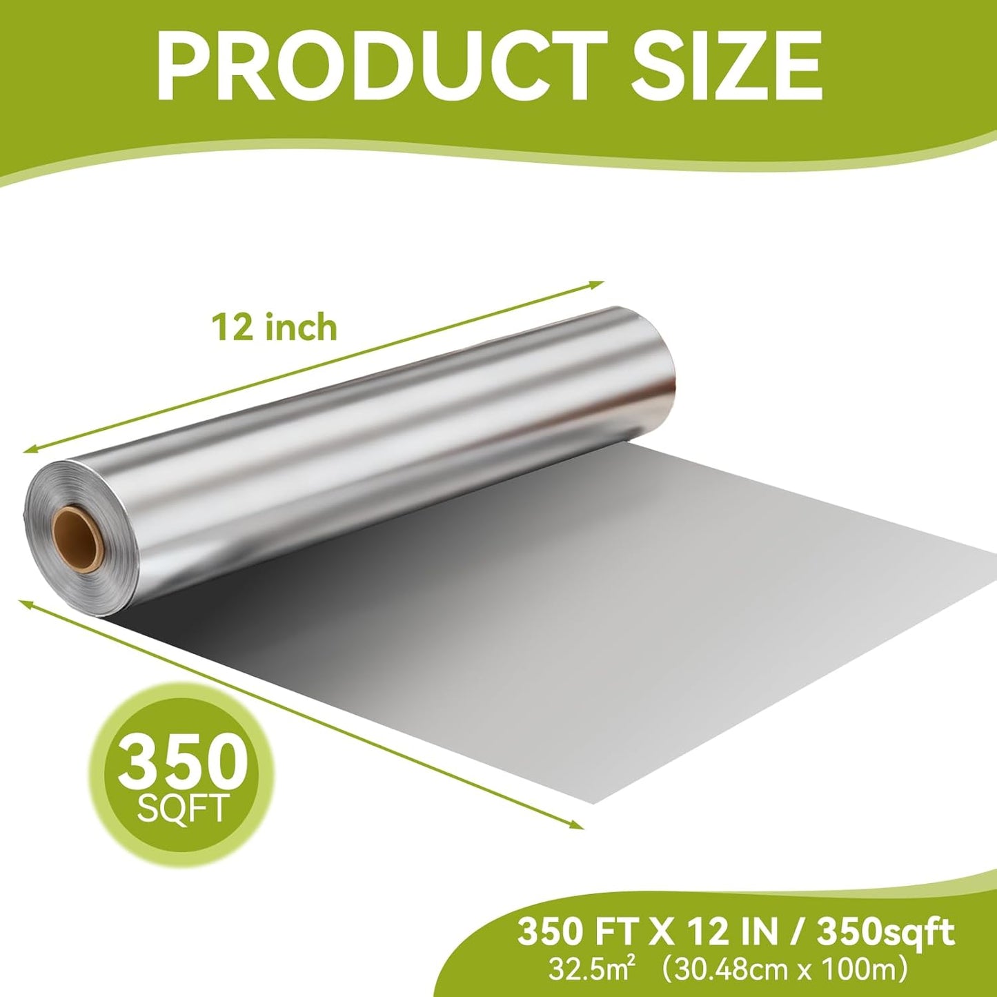 Aluminum Foil Roll - 12" x 350ft Heavy-Duty Food Safe Foil with Cutter for Cooking & Baking