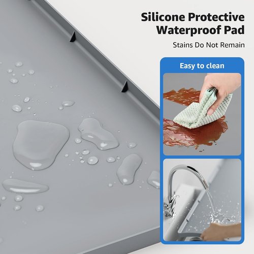 Drain Pan 27''x27'' by [Brand Name] - Leak-Proof Silicone Mat with Non-Slip Edges | Waterproof Washer Tray in Gray