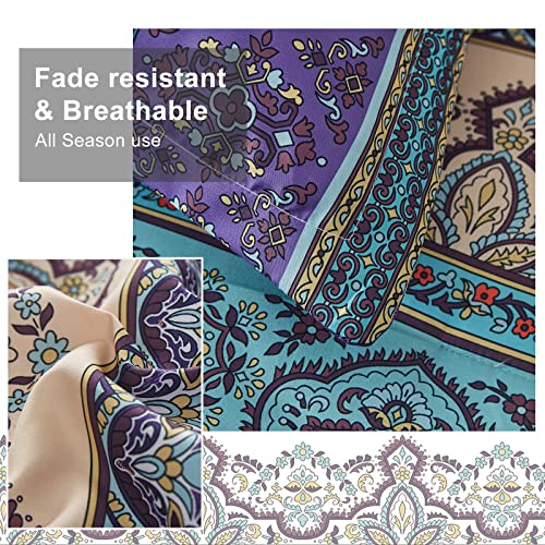 Cottolester Boho Comforter Set Queen Aqua 8-Piece Bed in a Bag - Floral & Stripe Bedding