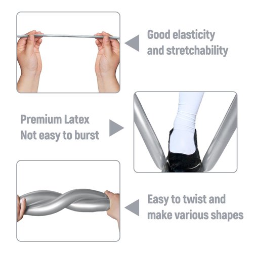 100Pcs 260 Balloons Metallic Silver Long Balloons for balloon animals, silver Skinny Latex Twisting Balloon for Animals Modeling Christmas Birthday Wedding Party Decorations.(Sliver)