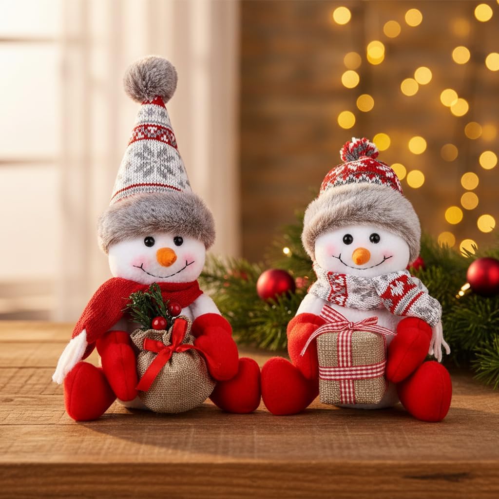 Skiennix Christmas Snowman Decorations - 2 Pack Indoor Holiday Ornaments for Home Decor | Gift & Table Decor