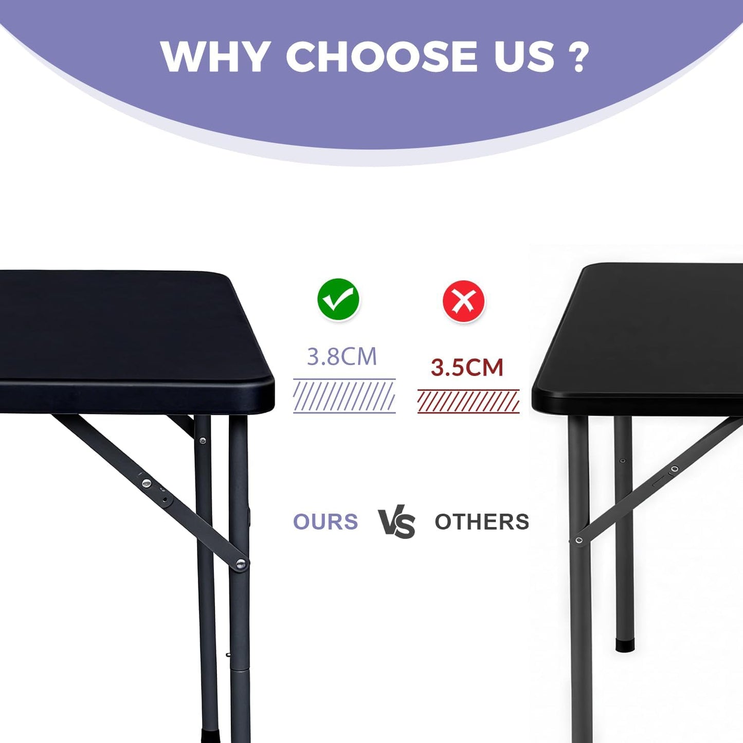 Lakhow 34" Square Folding Table - Durable Plastic Card Table with Collapsible Legs | Black for Indoor/Outdoor Events