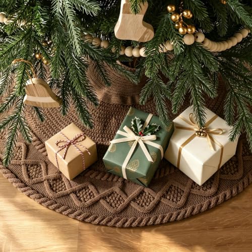 LimBridge Knit Christmas Tree Skirt 36 Inch Farmhouse Decor Neutral Rustic Holiday Accent