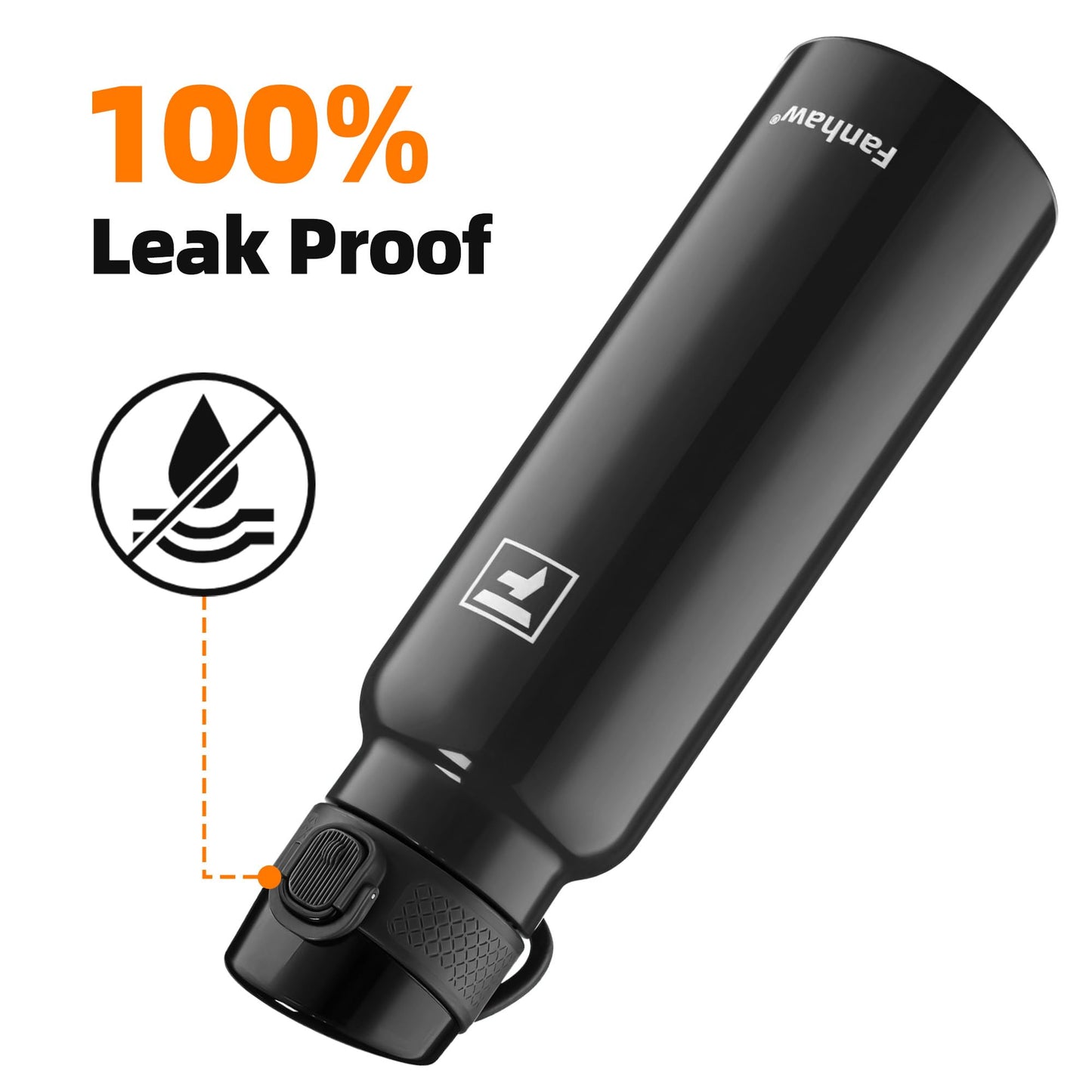 Fanhaw Daylite Series 24 oz Stainless Steel Insulated Water Bottle with Silicone Spout Lid, Double-Wall Vacuum Leakproof Metal Bottle, Anniversary Birthday Gift for Kids, Women & Men (Glossy Black)