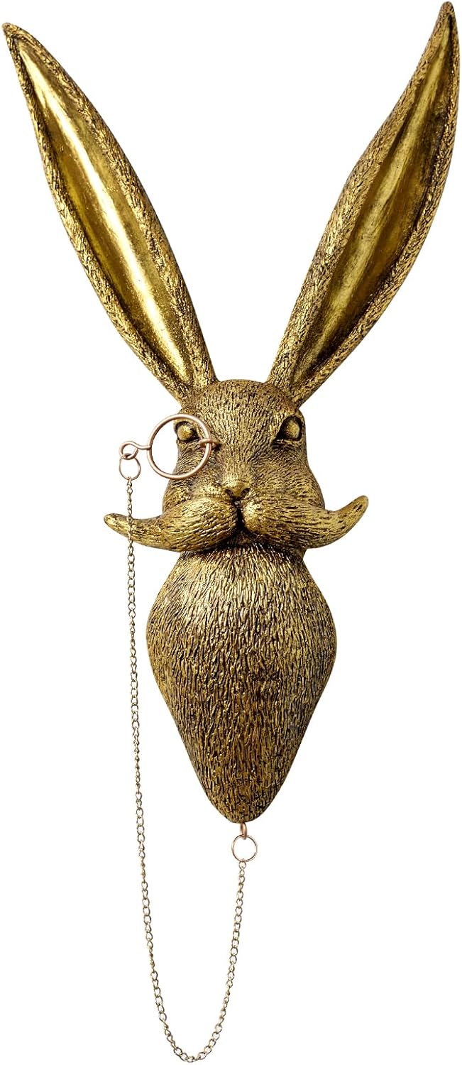 Montresor Animal Head Wall Art - Gold Rabbit Sculpture | Lightweight PU Foam Decor, 16 Inches
