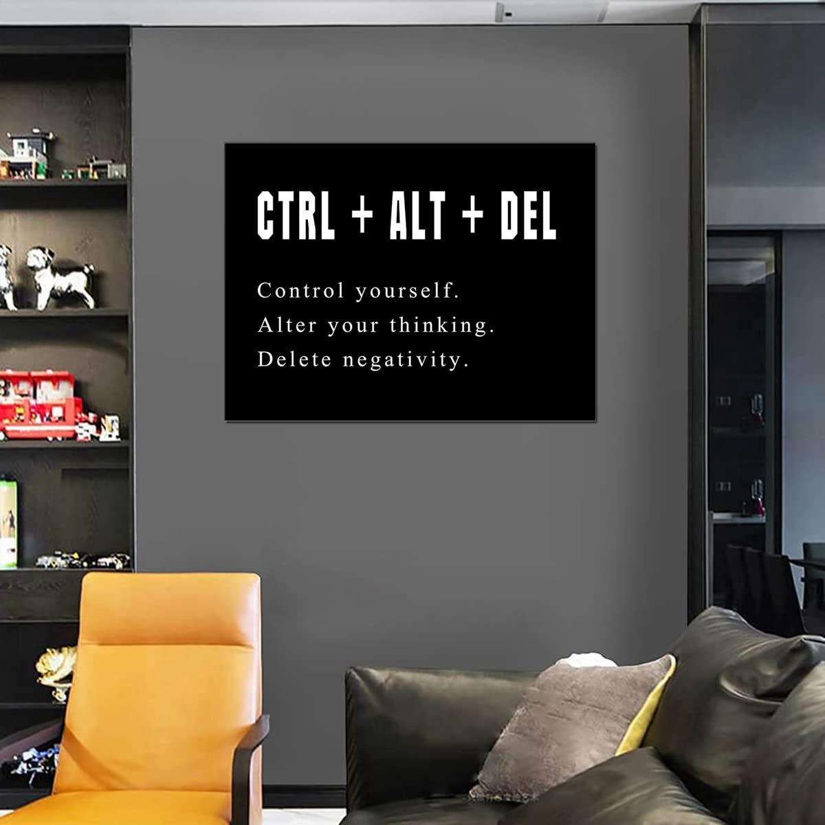 Large Black Motivational Wall Art Artwork Motto Control Alt Delete Office Positive Quotes Canvas Print Inspirational for Office Living Room Home Decor Framed 20x28inch