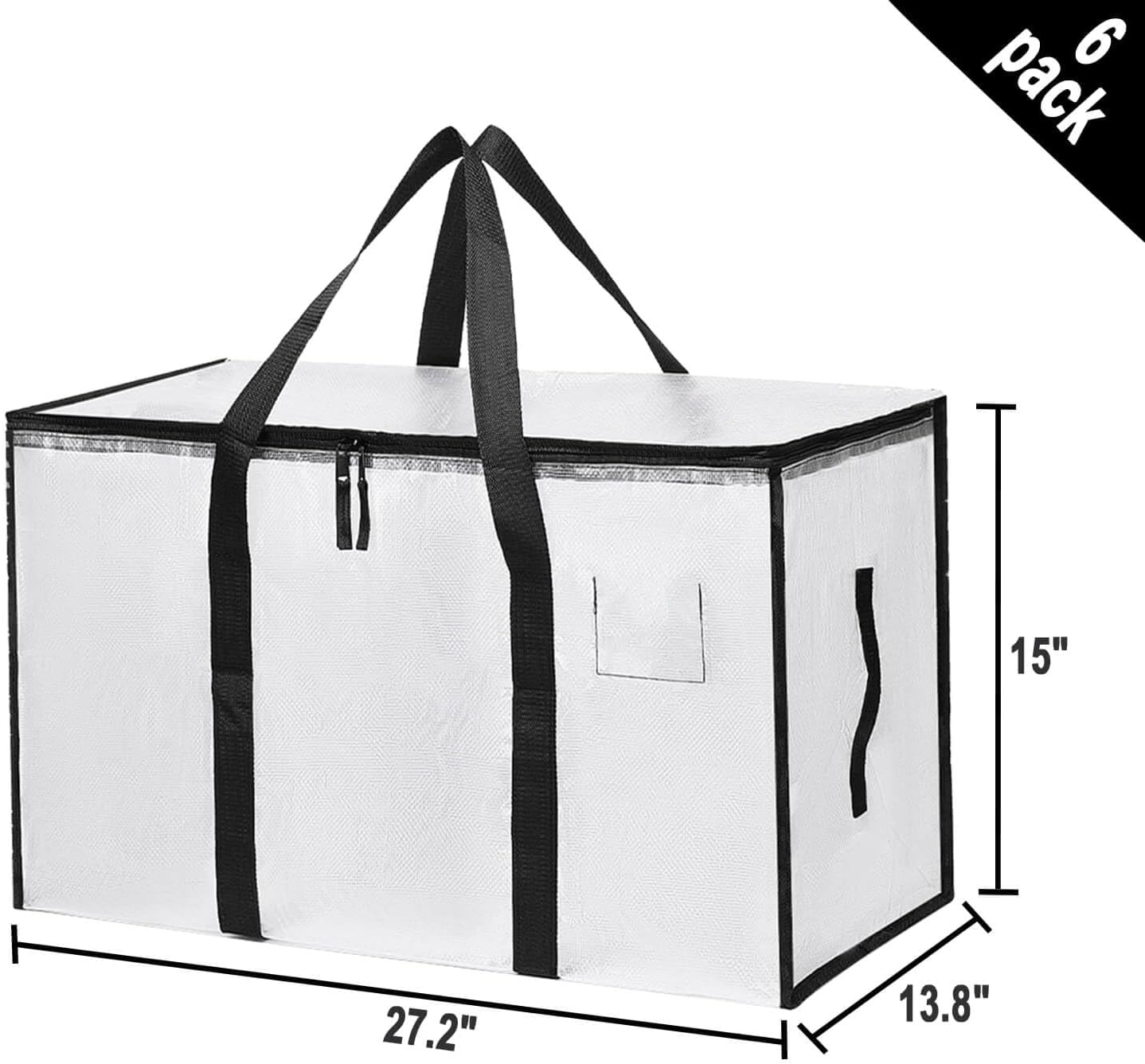 Skiennix Large Moving Bags - Heavy Duty Storage Totes with Zippers & Handles | Space-Saving Clear 6 Pack