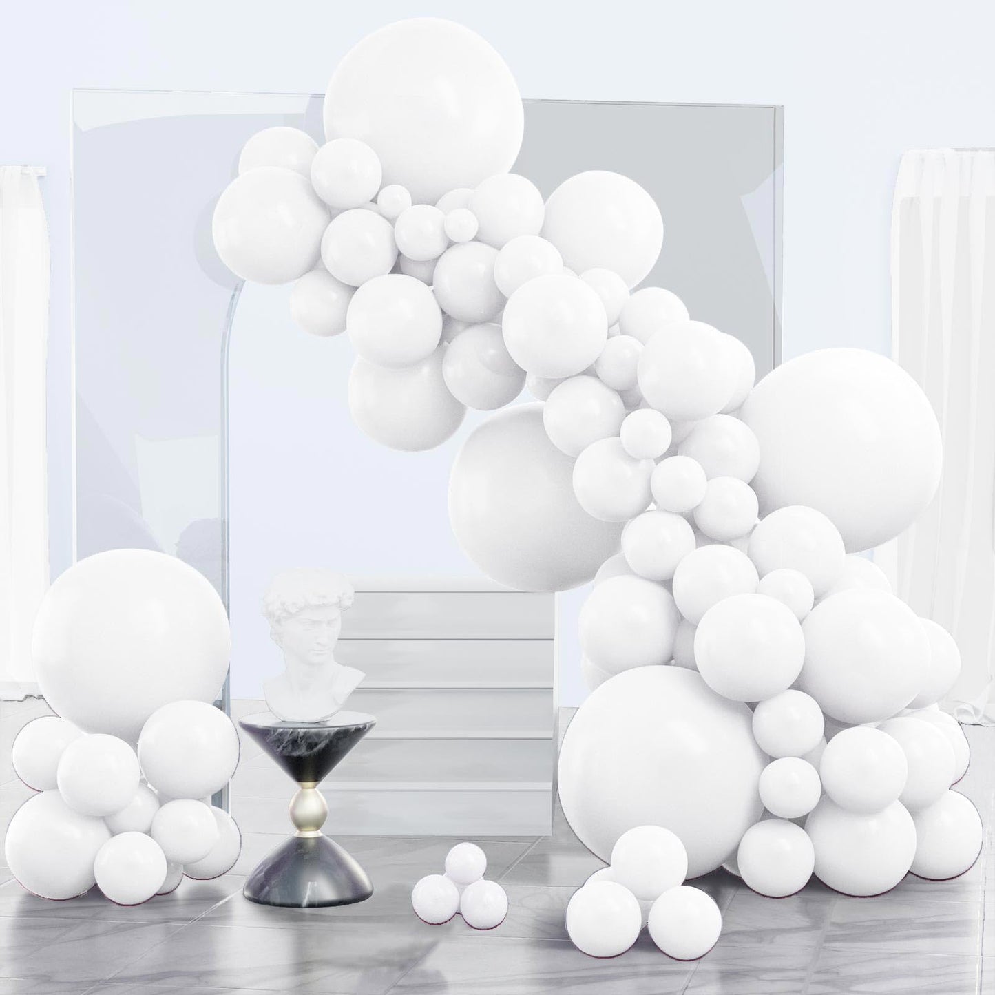 PartyWoo White Balloons 130pcs Different Sizes Pack of 18 12 10 5 Inch Matte White Latex Balloon Arch Kit Garland for Wedding Bridal Graduation Baby Shower Birthday Party Decorations White-Y13