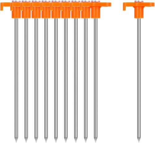 FEED GARDEN Heavy Duty Tent Stakes - 7 Inch Galvanized Steel Ground Anchors | Rust Resistant & High Visibility Orange Head - 10 Pack