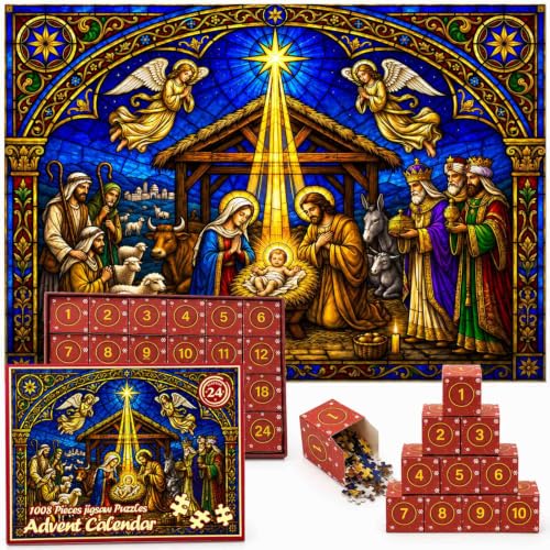 Nativity Advent Calendar Puzzle 1008-Piece, 24-Day Christmas Countdown for Adults