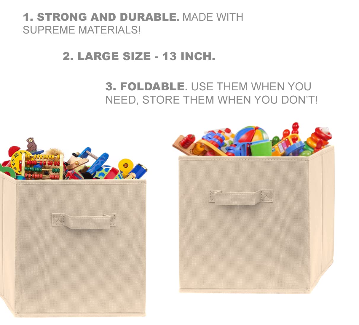 13 Inch Cube Storage Bins - 6 Pack - Large, Dual Handles, Foldable | 13x13 Fabric Bins for Organizing Closet, Clothes and Toys