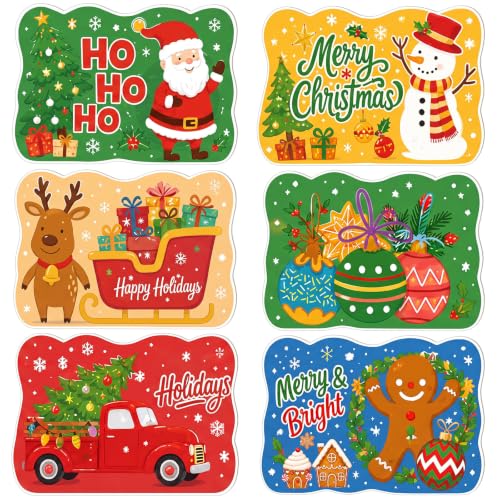 Sunnychicc 6 Pcs Christmas Placemats Set Santa Snowman 11.8 x 15.8 in - Xmas