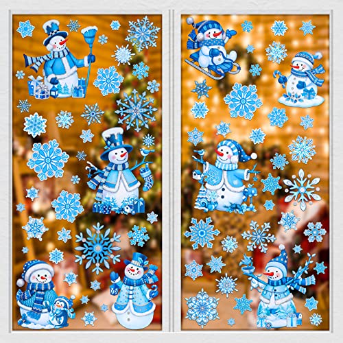 Christmas Window Clings Snowman & Snowflake Decals 4 Sheets Indoor Decor
