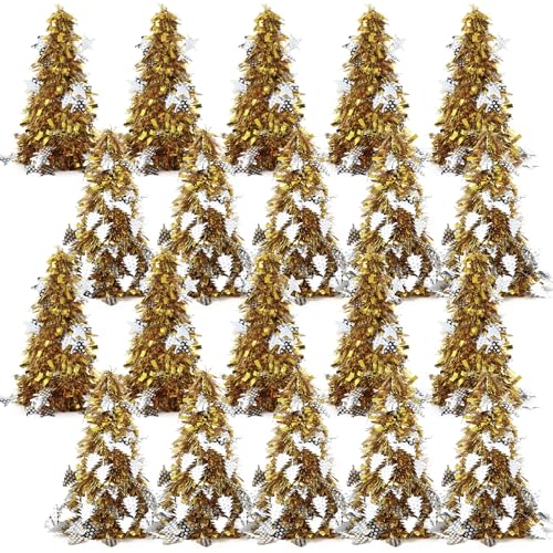 Libima Gold Mini Tinsel Christmas Trees Set of 20 - 10 Inch Artificial Holiday Decor