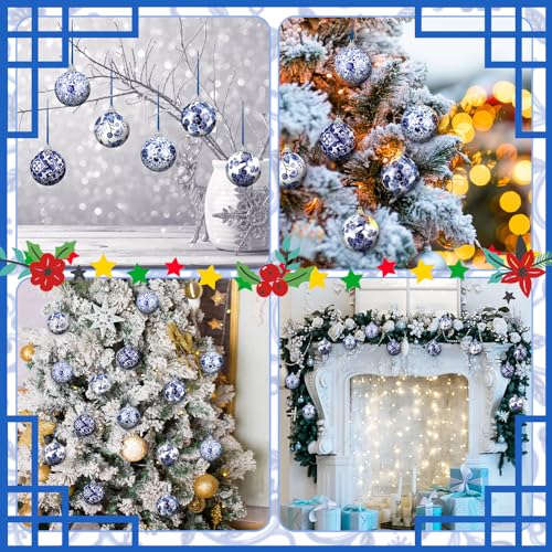 Poen 24 Pcs Blue & White Chinoiserie Christmas Ornaments 2.36" - Variation of 24 / 2.36"