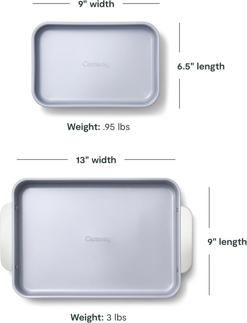 Caraway Nonstick Baking Pan Set - 2x 9" x 6.5" & 1x 9" x 13" - Non-Toxic, PTFE & PFOA Free - Deep Ceramic for Casseroles & Lasagna - Cream
