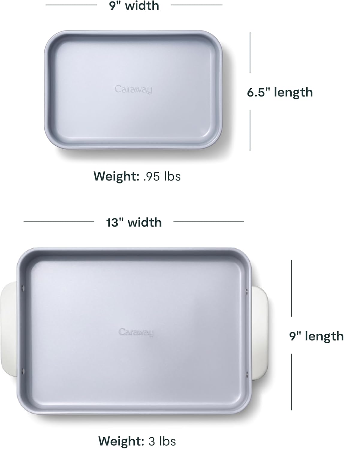 Caraway Nonstick Baking Pan Set - 2x 9" x 6.5" & 1x 9" x 13" - Non-Toxic, PTFE & PFOA Free - Durable Aluminized Steel Core - White