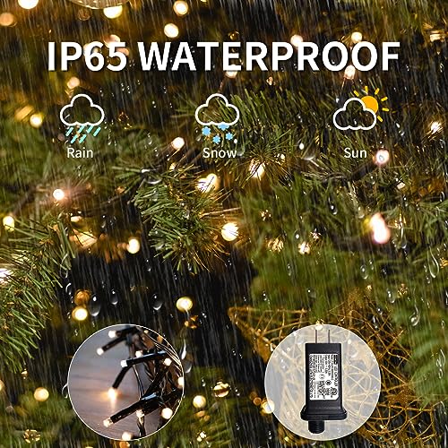 VIL 6.6ft Warm White Christmas Tree Lights with Ring - 8-Mode Dimmable Waterfall String 280 LEDs