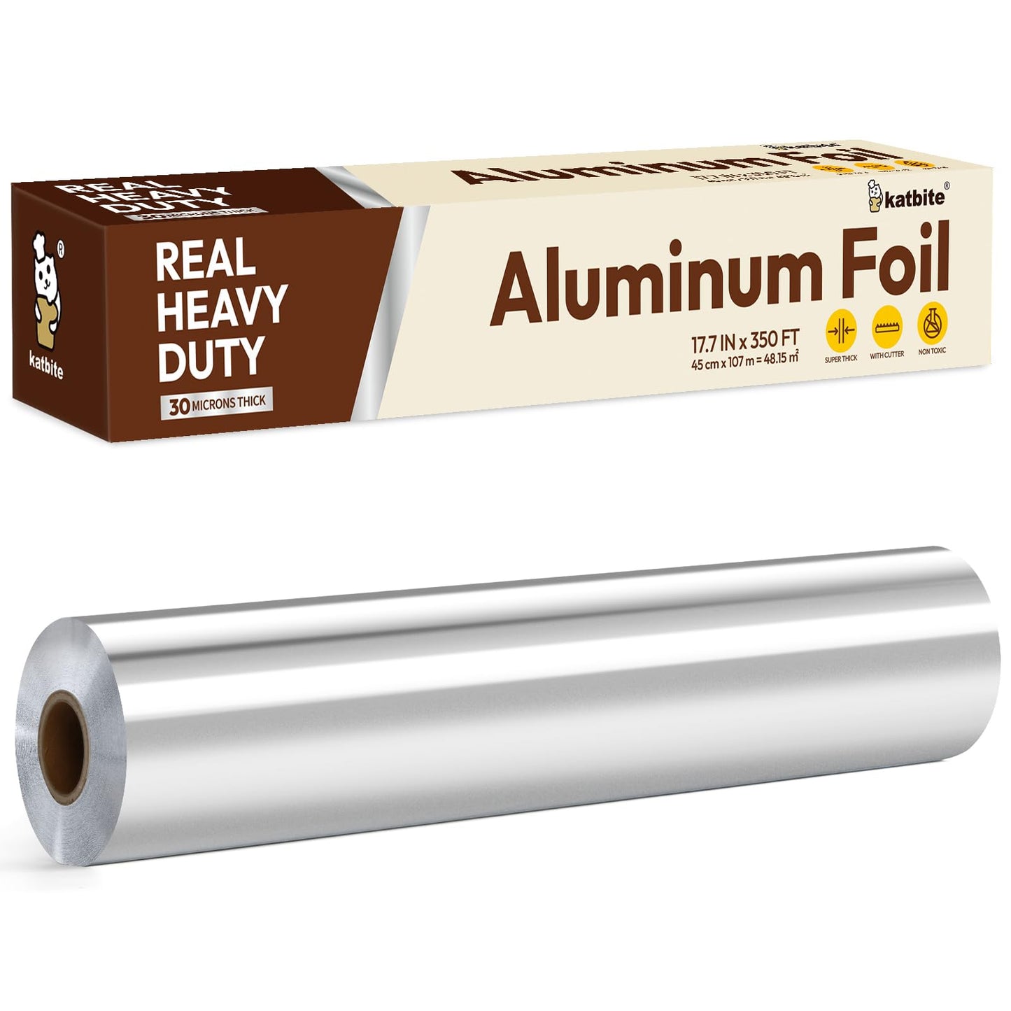 Katbite Aluminum Foil Heavy Duty 17.7 Inch Wide, 30 Micron Thick Strong Heavy Duty Foil Aluminum Roll Wrap for Commercial Catering, Grilling, Roasting, Baking, Home Cooking, 17.7"x525s.f
