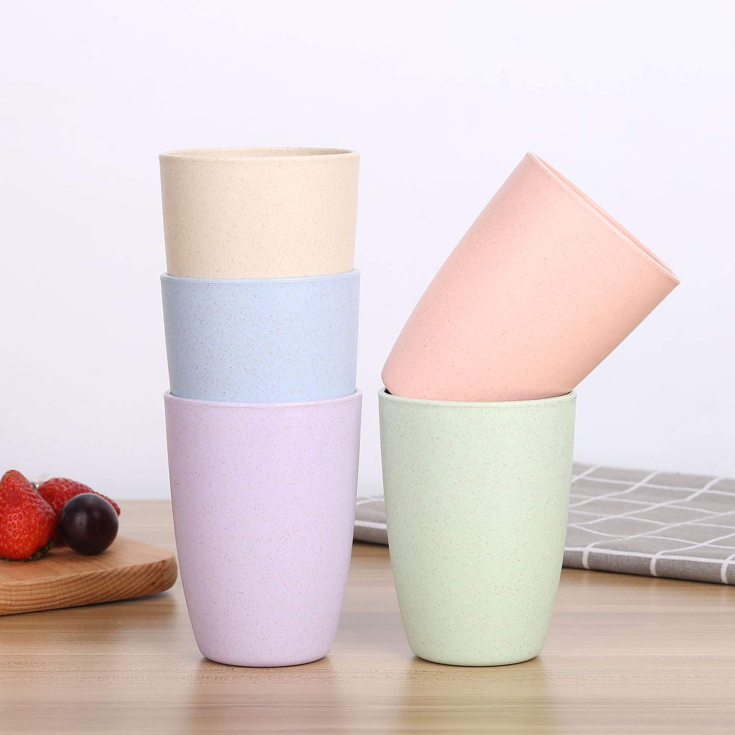LuckyZone Wheat Straw Unbreakable Cup (12 oz) - Reusable Drinking Glasses Set of 5 - Dishwasher Safe Tumbler - BPA Free & Eco-Friendly (5Pcs)