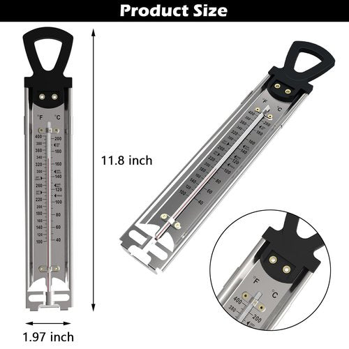 Candy Thermometer with Pot Clip, Deep Fry Oil Food Cooking Kitchen Stainless Steel Thermometer for Jam, Syrup, Jelly, and Deep Fry, Instant Read Candy Thermometer for Candy Making