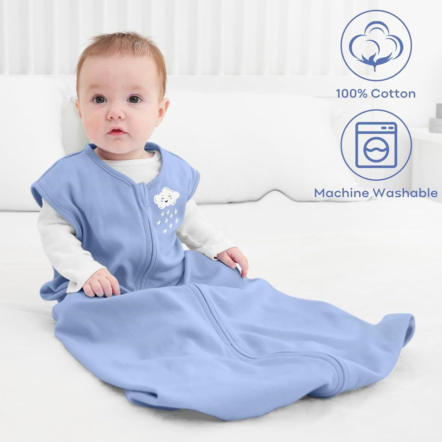 Yoofoss Baby Sleep Sack - 100% Organic Cotton Wearable Blanket | 0-6 Months, 2-Way Zipper, Lightweight
