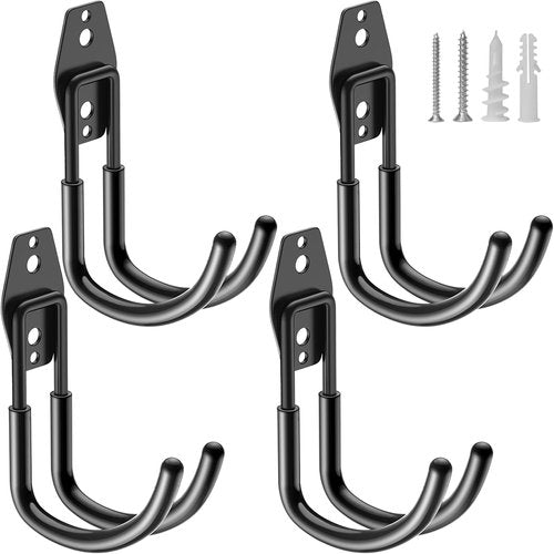 HUPBIPY Heavy Duty Garage Hooks - J Shaped Wall Mounted Storage System for Tools & Bikes | 4 Pack