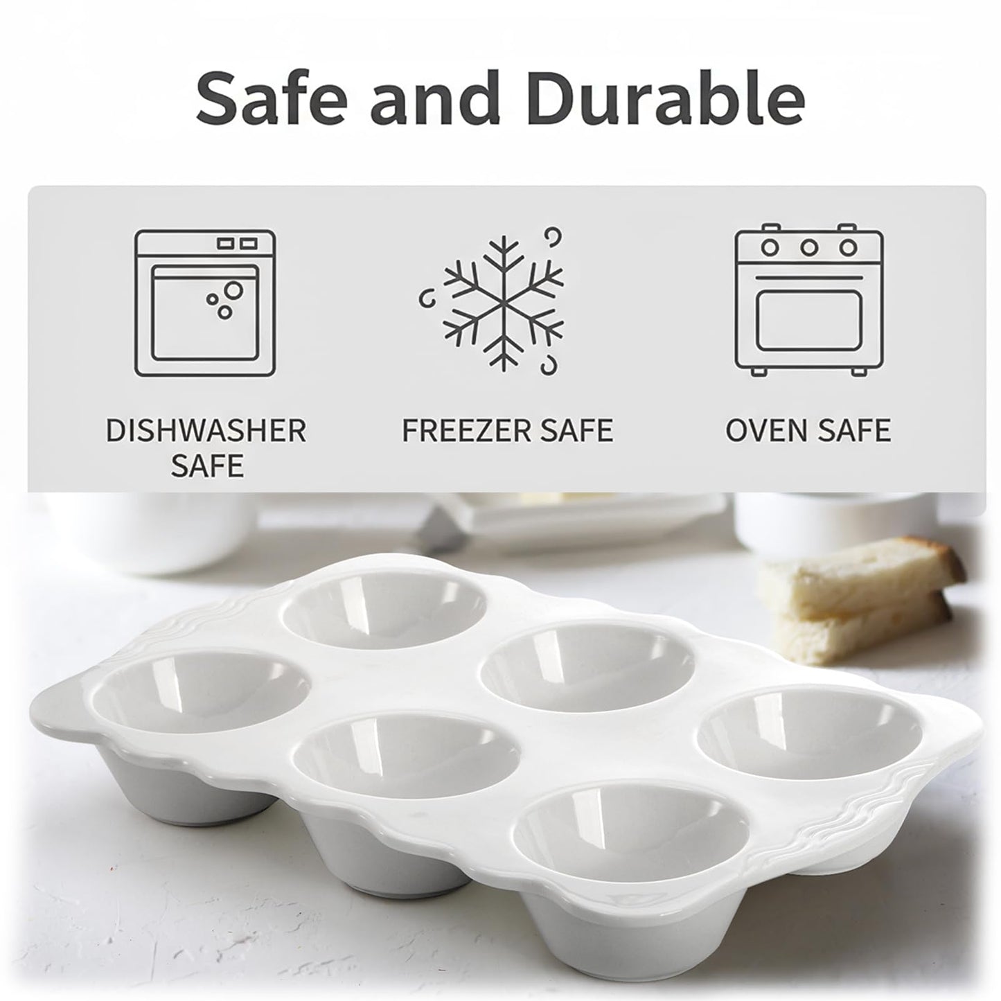 Hiceeden 2 Pack Ceramic Muffin Pans, 6 Cups Non-stick Muffin Tin Cupcake Baking Pans with Handles for Muffin Cakes, Egg Tarts, Mousse, Pot Pie, Jelly