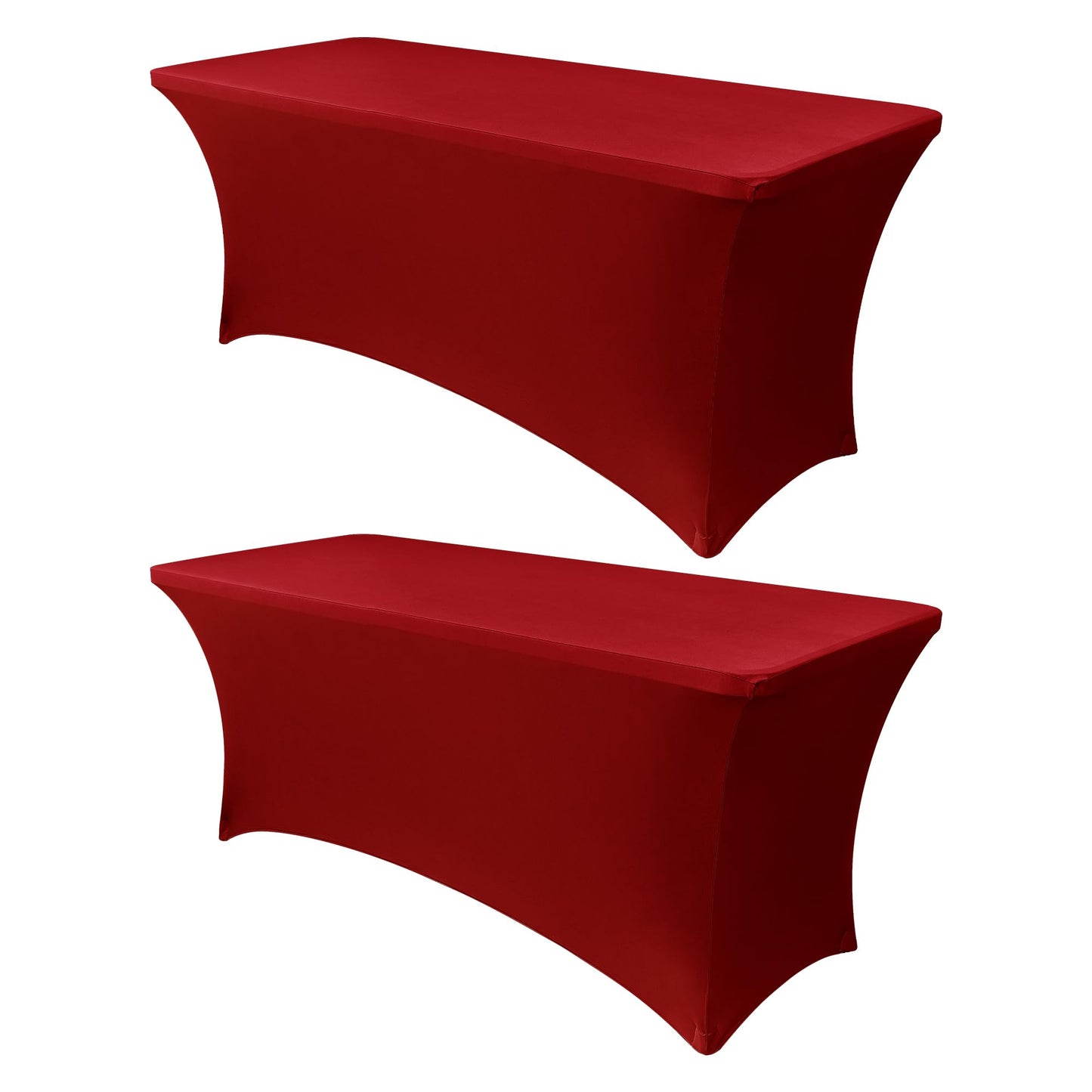 Obstal 8Ft Stretch Spandex Table Cover for Standard Folding Tables - 2 Pack Universal Rectangular Fitted Tablecloth for Party, Banquet, Events, Trade Show (Dark Red, 96L x 30W x 30H Inches)