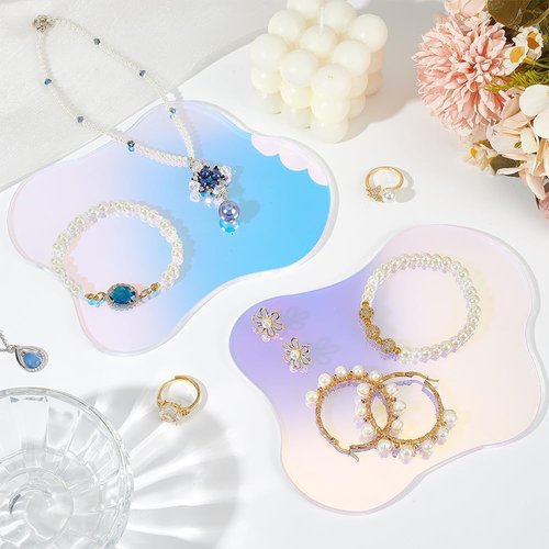 FINGERINSPIRE 2 Cloud Shaped Acrylic Coasters 5.1x6.4inch Clear Iridescent Irregular Creative Decorative Plate for Kitchen Counter, Dresser, Office Desk